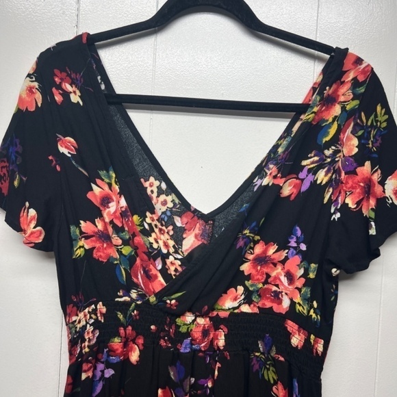 Xhilaration High Waisted Floral V-Neck Short Sleeve Dress Juniors Large Pullover - Picture 8 of 12